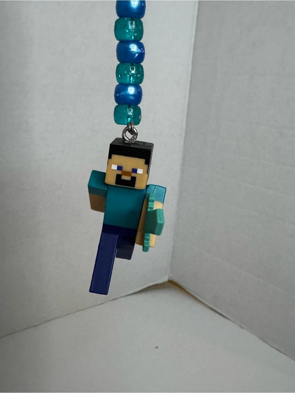 Kids Blue Beaded Minecraft-Inspired Keychain